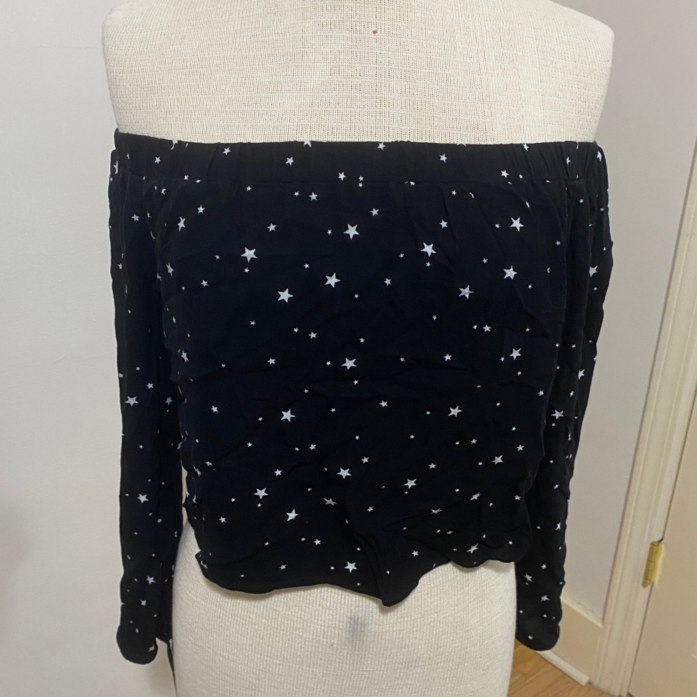 Kendall & Kylie off the shoulder star print long sleeve crop top